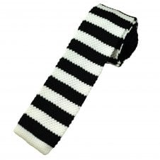 Black & Ivory Horizontal Stripe Men's Skinny Knitted Tie