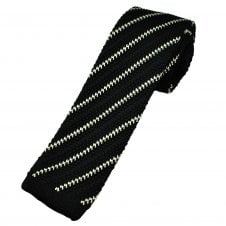 Black & Ivory Patterned Stripe Men's Knitted Tie