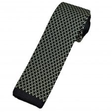 Black & Ivory V Pattern Men's Skinny Knitted Tie