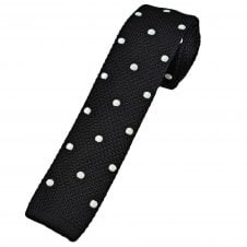 Black & Ivory White Polka Dot Men's Skinny Knitted Tie