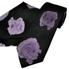 Black & Lilac Floral Pattern Men's Silk Tie & Pocket Square Handkerchief Set