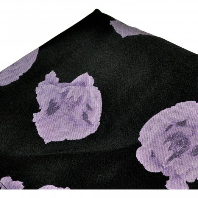 Black & Lilac Floral Pattern Silk Pocket Square Handkerchief