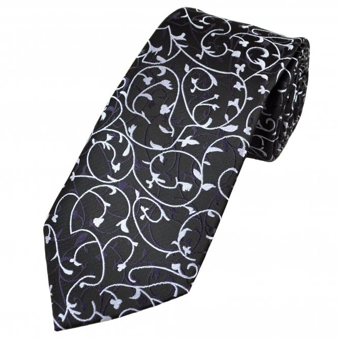 Black, Lilac & Purple Paisley Men's Extra Long Tie