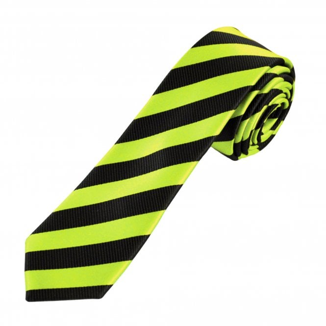 Black & Lime Green Striped Boys Skinny Tie