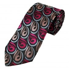 Black, Magenta, Blue & Dusky Pink Patterned Men's Extra Long Tie