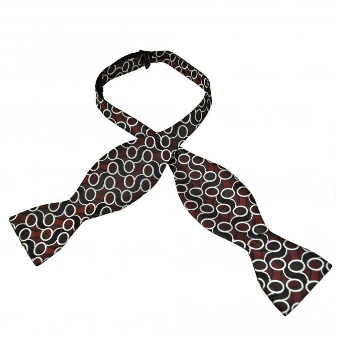 Black, Maroon & Silver Circle Pattern Men's Self Tie Bow Tie