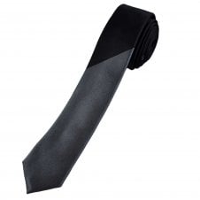 Black Men's Silk Skinny Tie with Charcoal Grey Tip