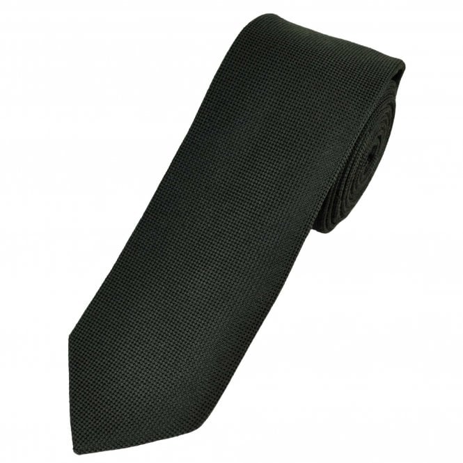 Black Micro Checked Waffle Patterned Wool & Silk Blend Men's Tie
