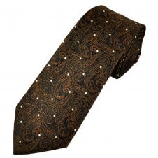 Black & Mid Brown Paisley with Silver Polka Dot Men's Extra Long Tie