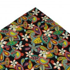Black & Multi Coloured Flowers & Paisley Patterned Pocket Square Handkerchief Made with Liberty Fabric