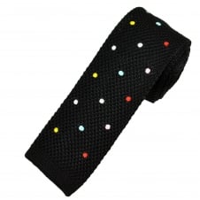 Black & Multi Coloured Polka Dot Men's Silk Knitted Tie