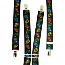 Black & Multi Coloured Skull Patterned Men's Trouser Braces