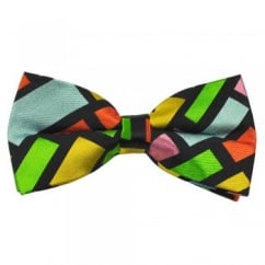 Black & Multi Coloured Square Patterned Silk Bow Tie