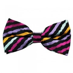 Black & Multi Coloured Wave Patterned Silk Bow Tie