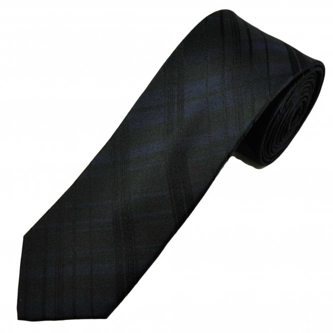 Black & Navy Blue Checked Men's Silk Narrow Tie