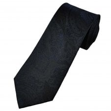 Black & Navy Blue Large Paisley Pattern Men's Silk Tie
