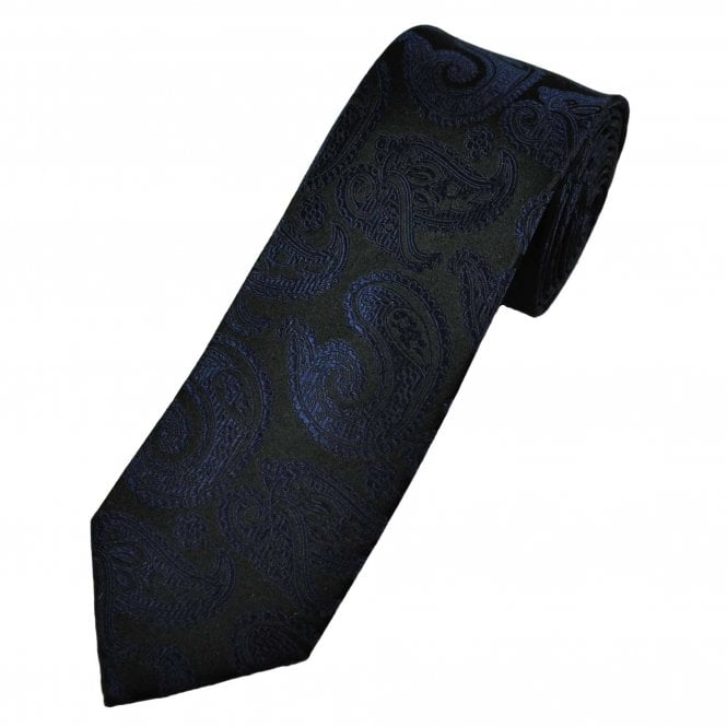 Black & Navy Blue Paisley Patterned Men's Silk Tie