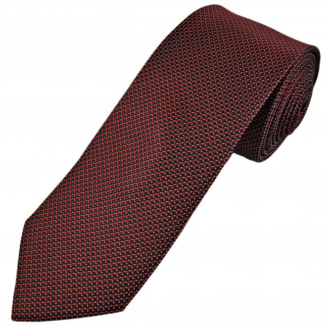 Black, Navy Blue, Red & Silver White Pattern Men's Silk Tie
