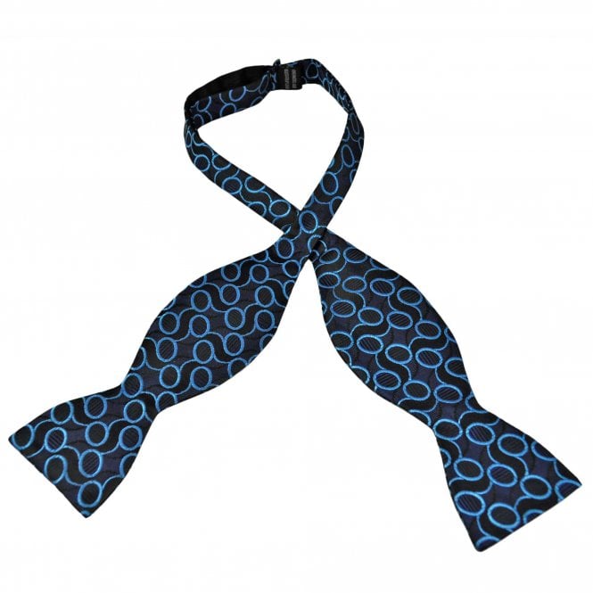 Black, Navy Blue & Turquoise Circle Pattern Men's Self Tie Bow Tie
