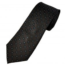 Black, Navy, Brown & Aqua Blue Motif Patterned Men's Silk Tie