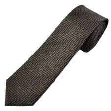 Black, Navy & Golden Brown Chevron Stripe Pattern Men's Silk Skinny Tie