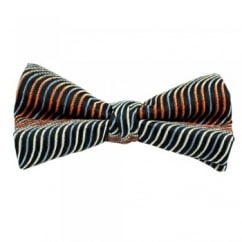 Black, Orange, Light Blue & Ecru Wave Patterned Silk Bow Tie