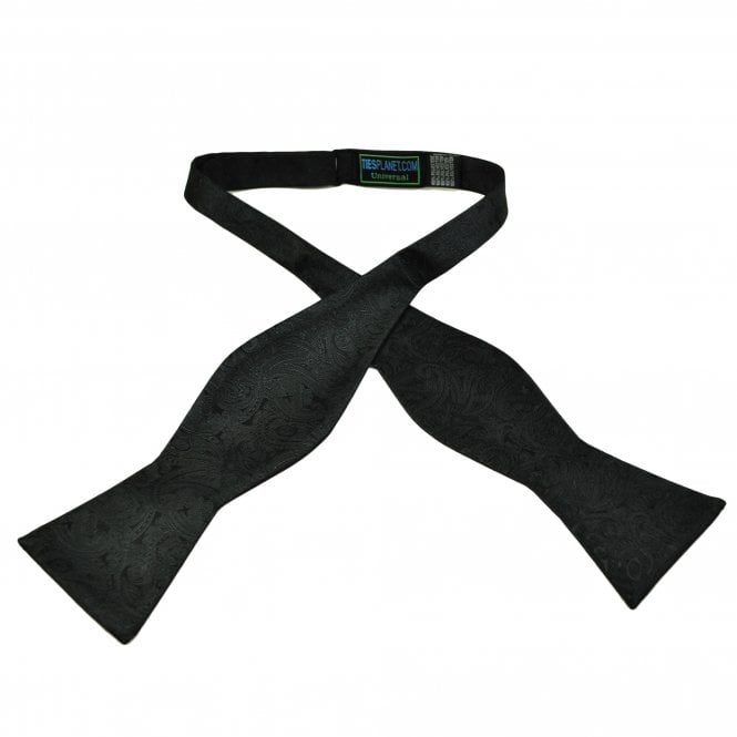 Black Paisley Pattern Men's Self Tie Bow Tie