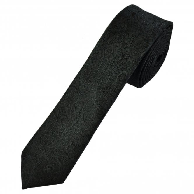 Black Paisley Pattern Men's Skinny Tie