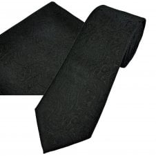 Black Paisley Pattern Men's Tie & Pocket Square Handkerchief Set