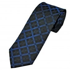 Black & Petrol Blue Checked Pattern Men's Silk Tie