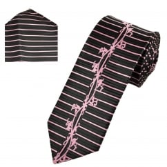 Black & Pink Horizontal Stripe Pattern Men's Tie & Pocket Square Set
