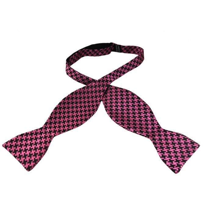 Black & Pink Houndstooth Pattern Men's Self Tie Bow Tie