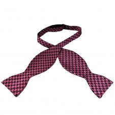 Black & Pink Houndstooth Pattern Men's Self Tie Bow Tie