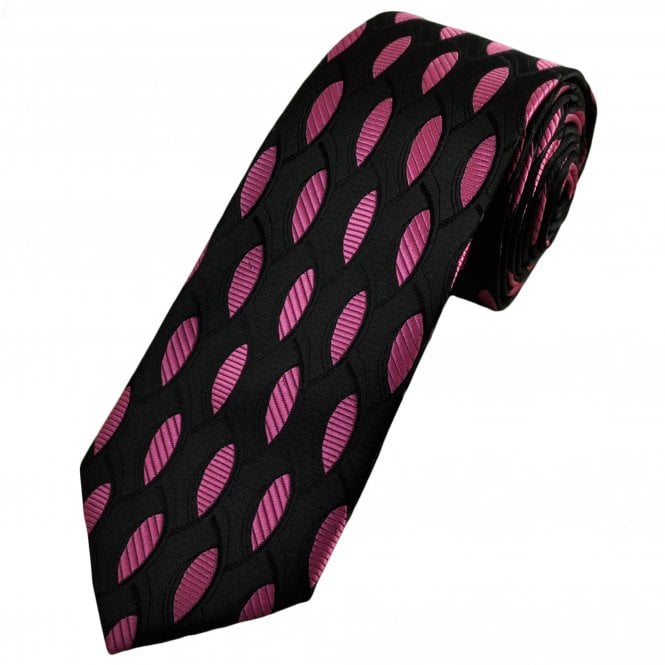 Black & Pink Oval Patterned Men's Extra Long Tie