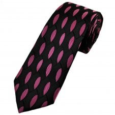 Black & Pink Oval Patterned Men's Extra Long Tie