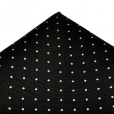 Black & Pink Polka Dot Silk Pocket Square Handkerchief 