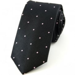 Black & Pink Polka Dot Silk Skinny Tie