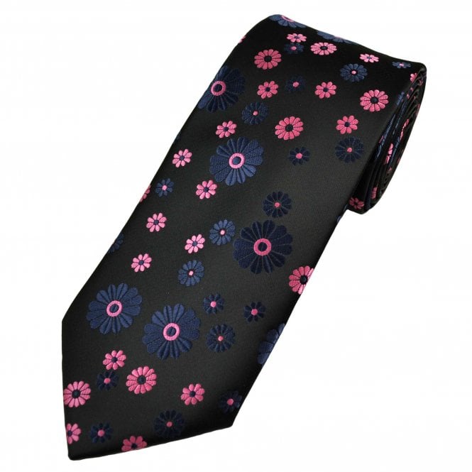 Black, Pink & Purple Flower Pattern Men's Tie