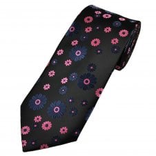 Black, Pink & Purple Flower Pattern Men's Tie