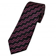 Black & Pink Wave Pattern Men's Extra Long Tie