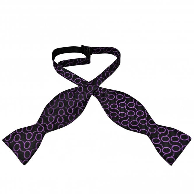 Black & Purple Circle Pattern Men's Self Tie Bow Tie