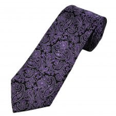 Black, Purple & Lilac Paisley Pattern Men's Silk Tie
