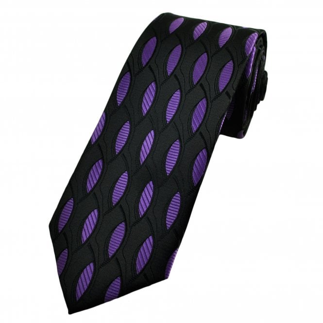 Black & Purple Oval Patterned Men's Extra Long Tie