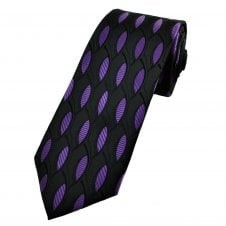 Black & Purple Oval Patterned Men's Extra Long Tie