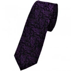 Black & Purple Paisley Patterned Skinny Tie