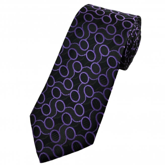 Black & Purple Patterned Men's Extra Long Tie