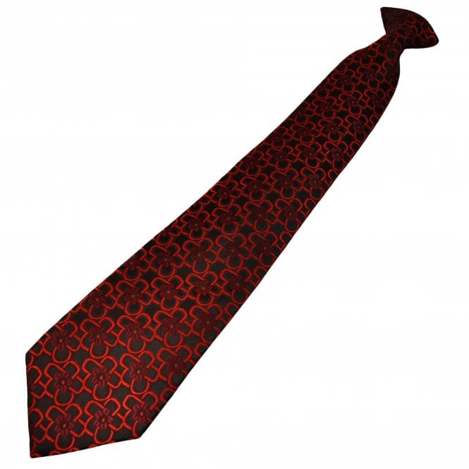 Black Red & Burgundy Flower Pattern Men's Clip On Tie