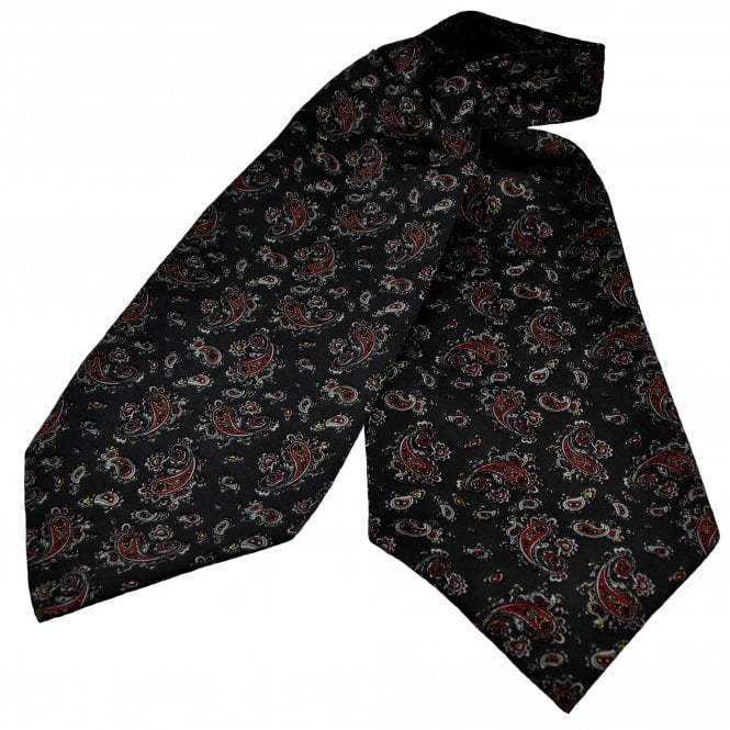 Black, Red, Burgundy, Silver & Yellow Paisley Patterned Day Cravat