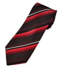 Black, Red, Burgundy & White Stripe Pattern Men's Silk Tie