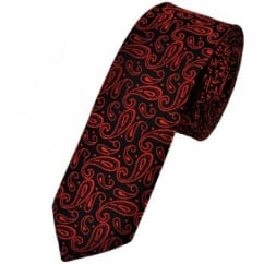 Black & Red Paisley Patterned Skinny Tie